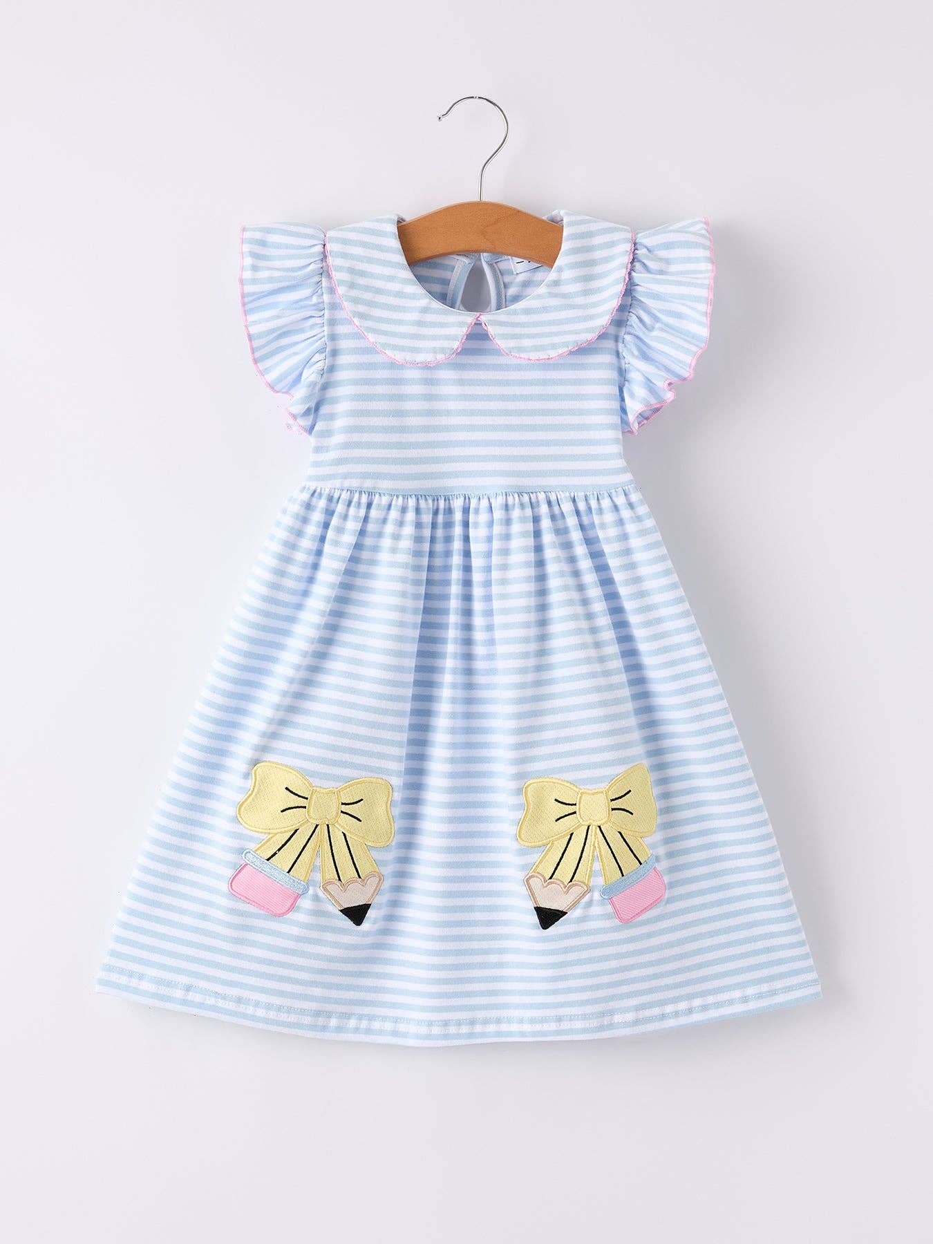 Back To School Girls Plaid Pencil Applique Bow Dress