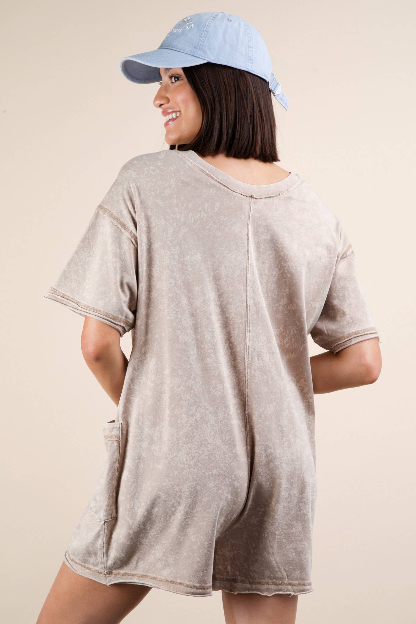NP70740-Mineral Washed Oversized Casual Knit Romper