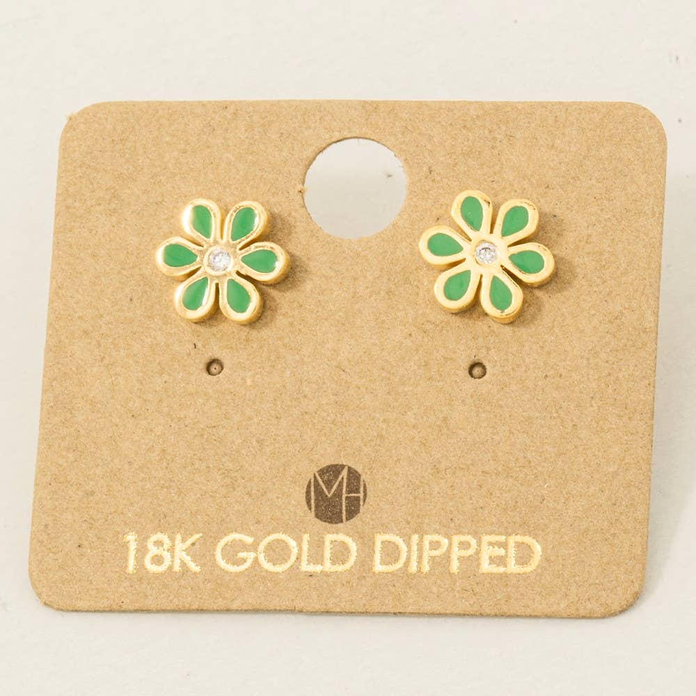 Gold Dipped Enamel Flower Stud Earrings