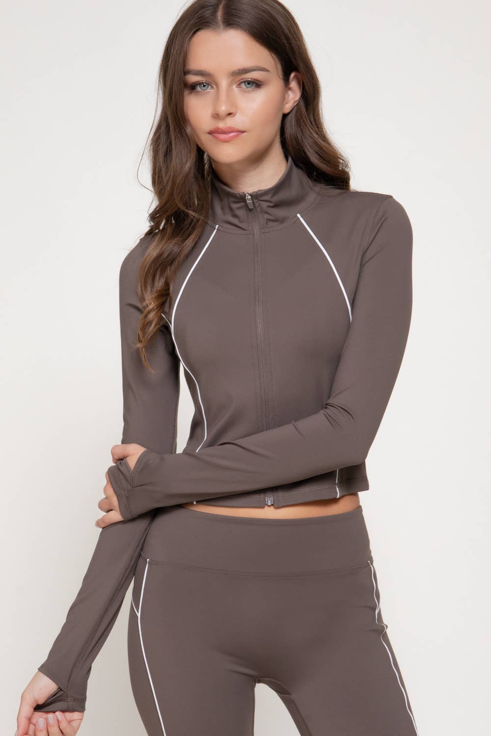 Long Sleeve Piping Detail Active Wear Jacket