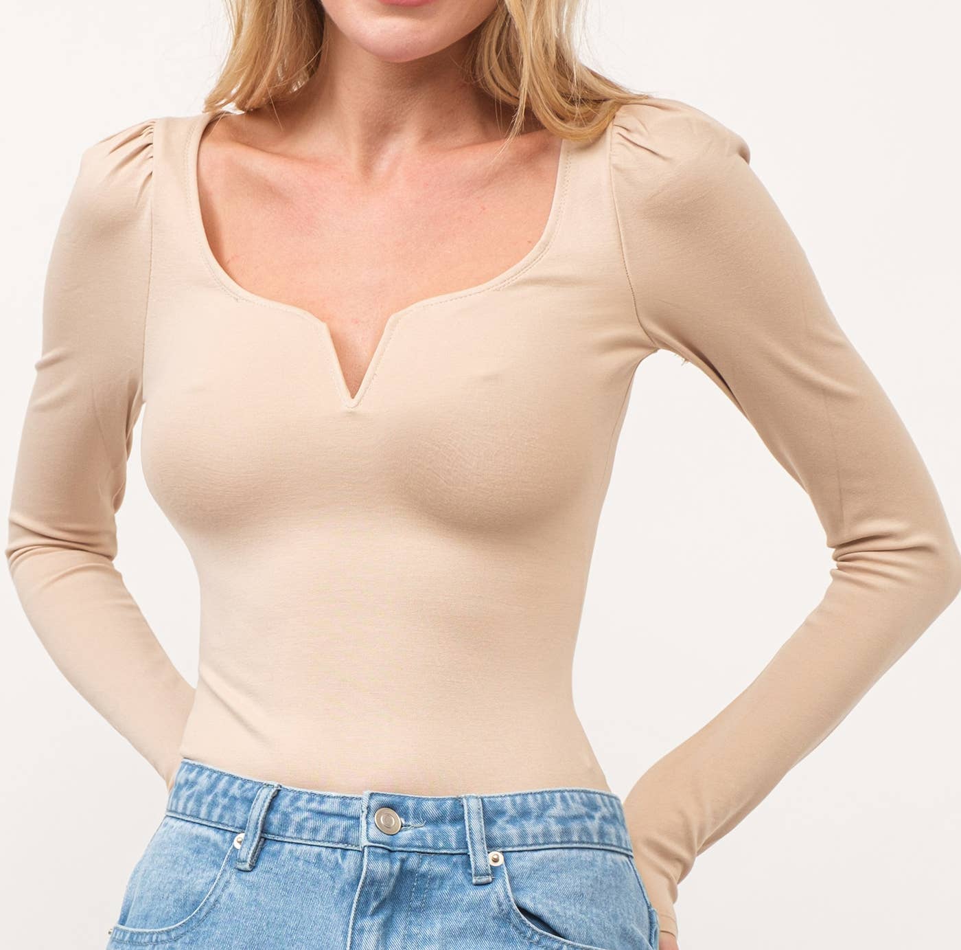 Long Sleeve V-Ring Bodysuit-HT0023