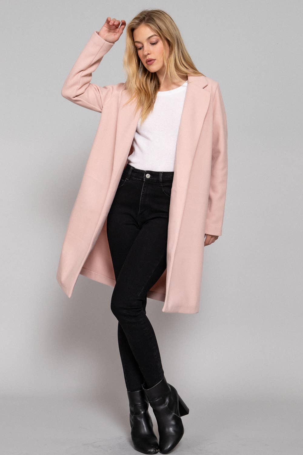 Long Sleeve Open Front Soft Felt Long Coat