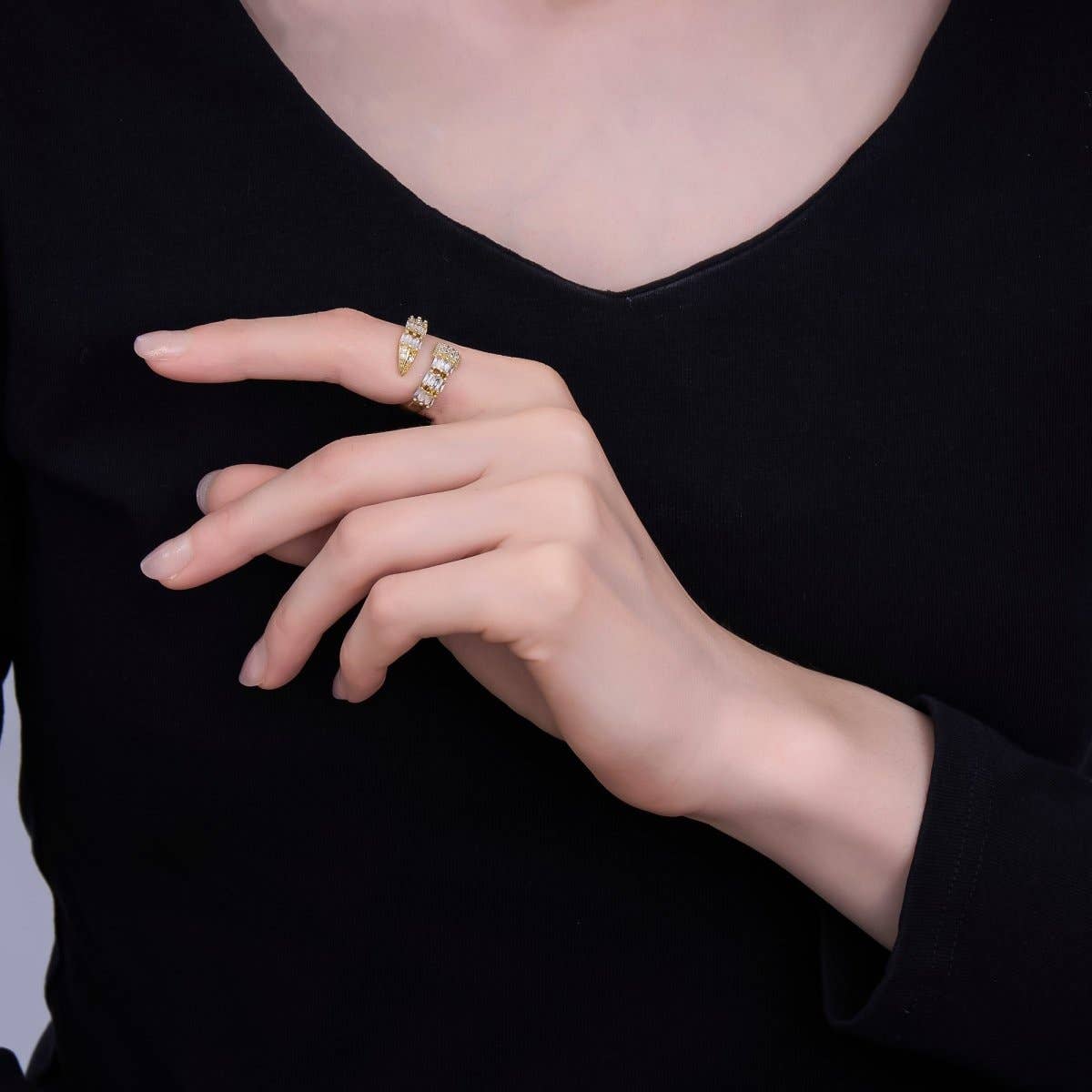 24K Gold Filled Clear CZ Baguette Micro Paved Wrap CZ Ring | O1434
