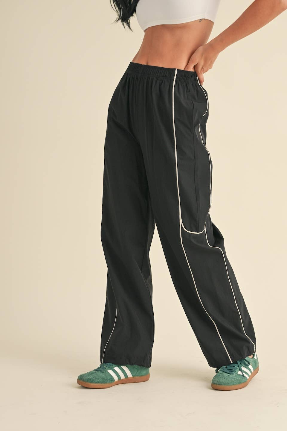 Nylon Track Pants with Contrast Piping
