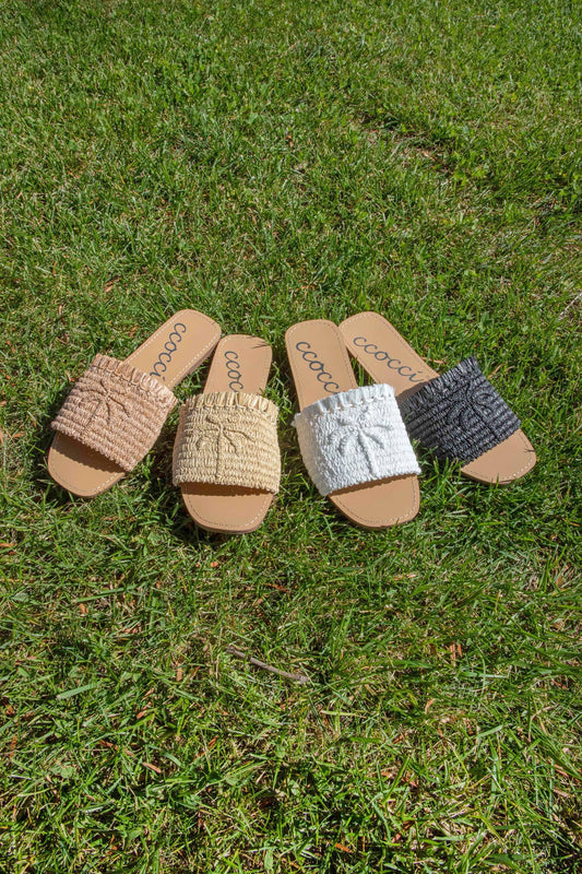 SANDY PALM TREE EMBROIDERY DESIGN RAFFIA SANDAL