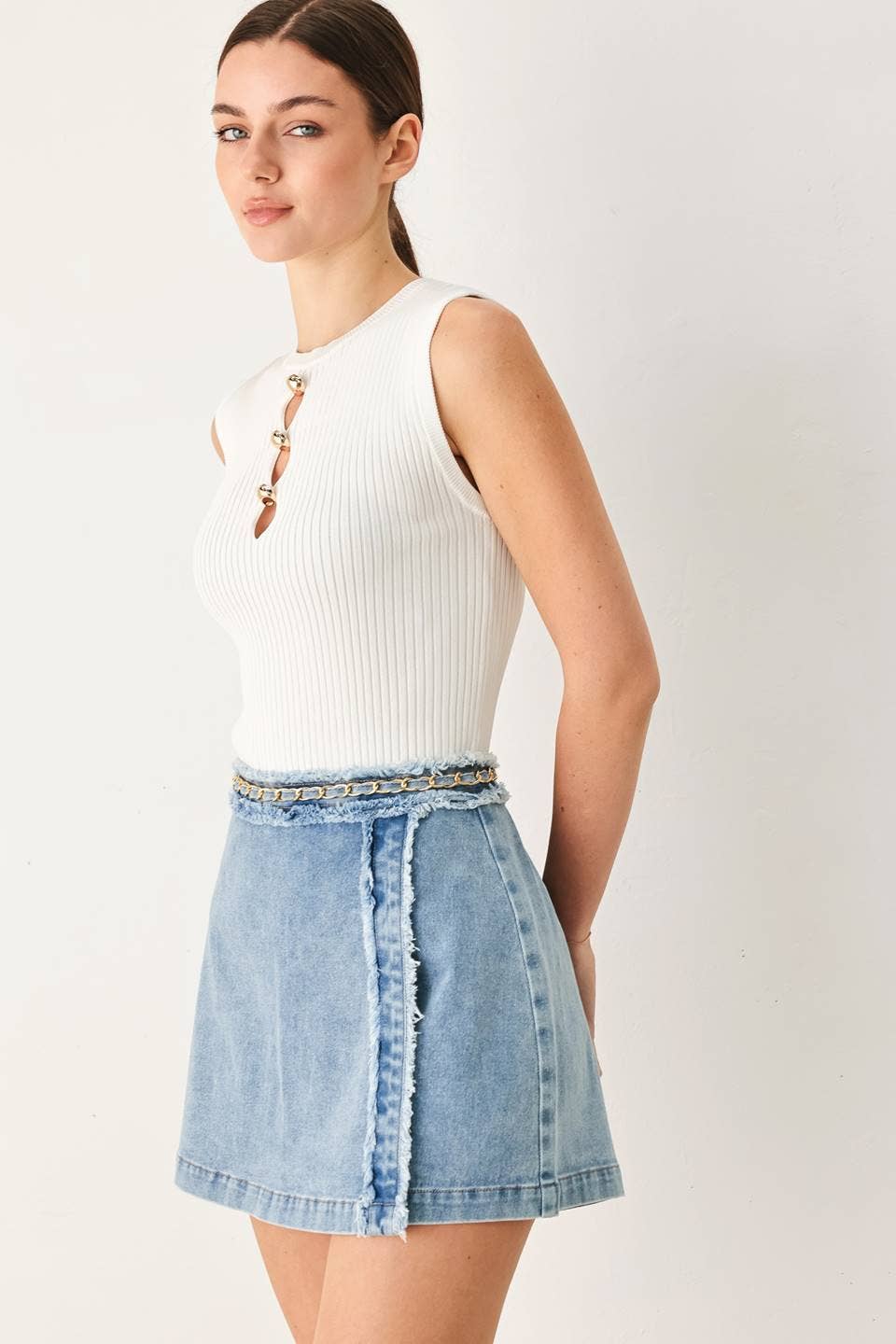 A washed denim skort - FP2337