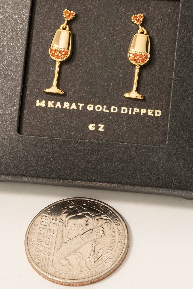 Gold Dipped Secret Box Red Wine Glass Earrings