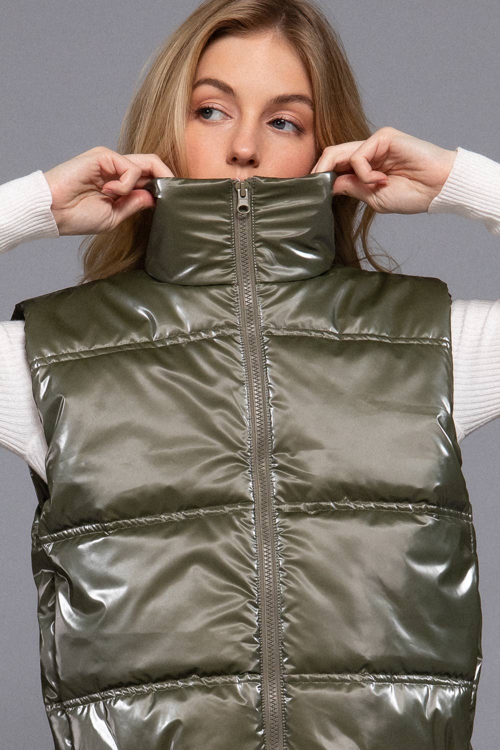 High Neck Zip Up Vest