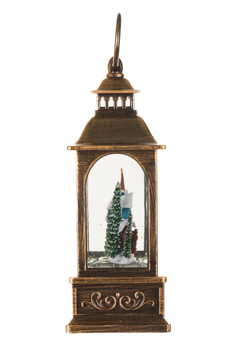 NEW-Bronze Led Lantern Snow Globe With Winter Joyride