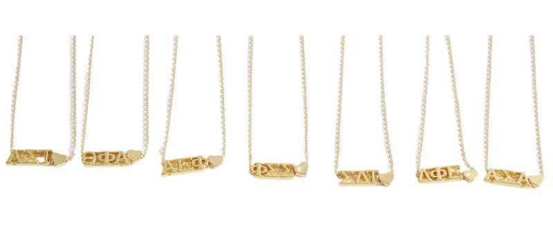 N202-I Love My Sorority: Greek Letters Heart Necklace