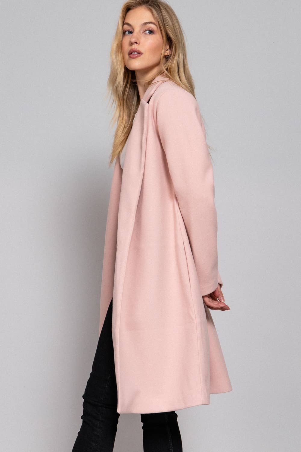 Long Sleeve Open Front Soft Felt Long Coat