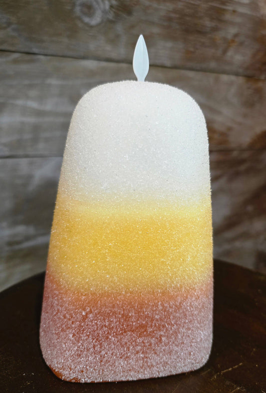 Frosted Candy Corn LED Candle 3x8in