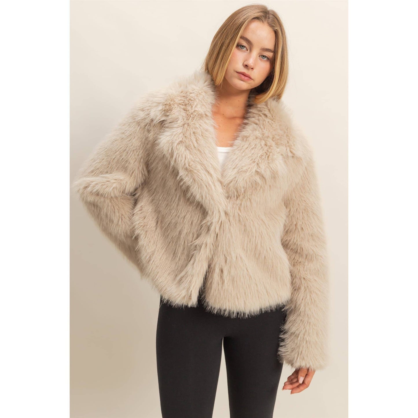 Shawl Collar Faux Fur Jacket