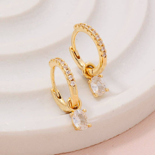 Gold Dipped Cz Pave And Gem Charm Hoop Earrings