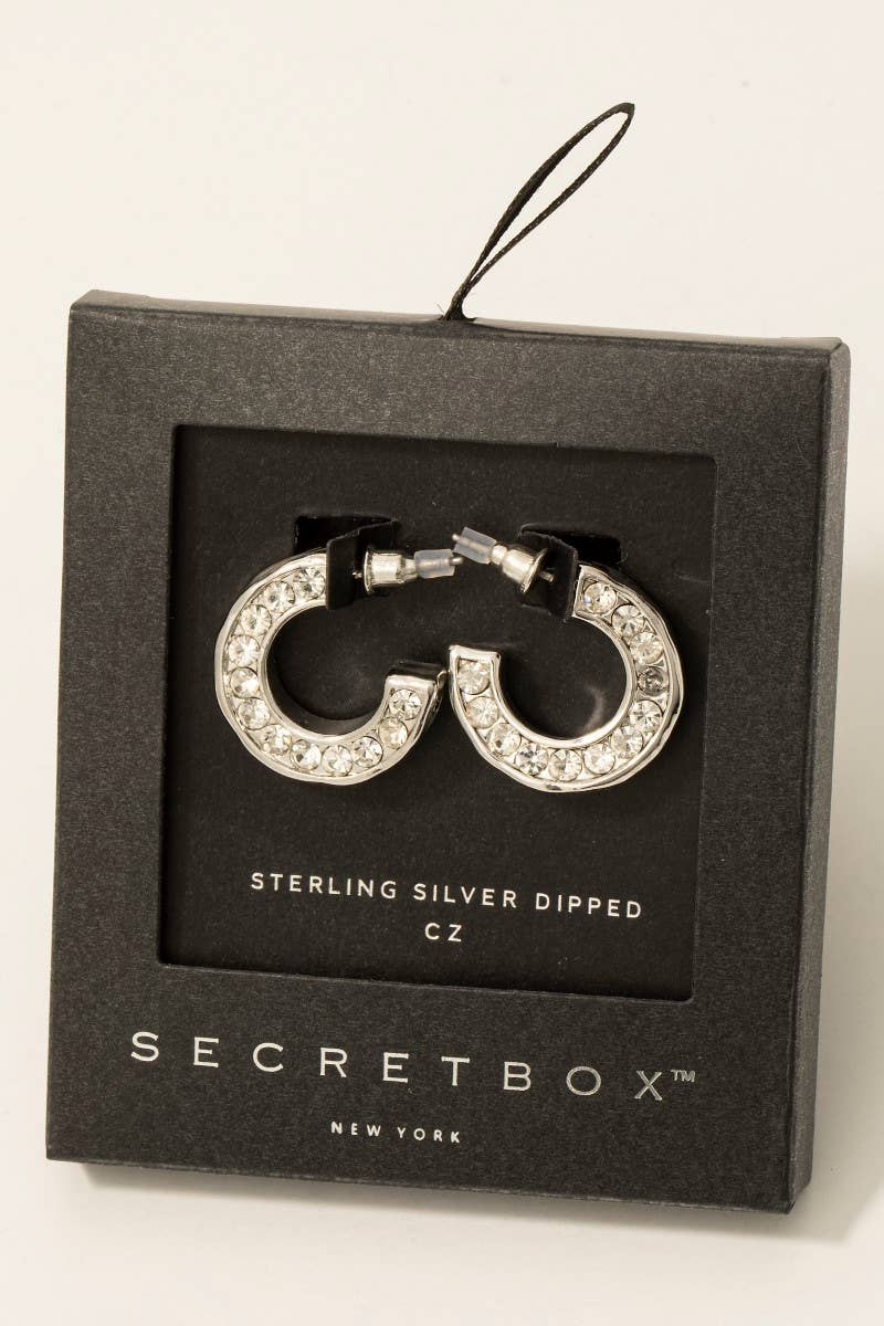 Gold Dipped Cz Round Pave Hoop Earrings