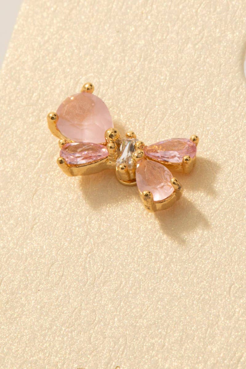 Gold Dipped Cz Bow Tie Stud Earrings