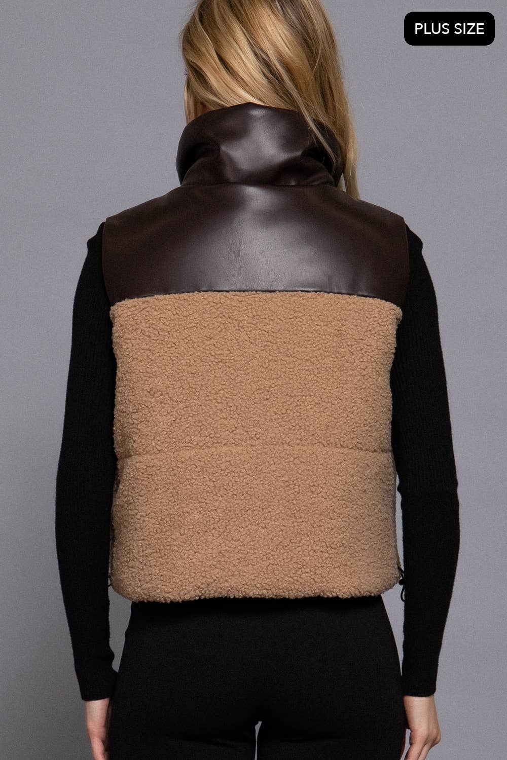 Reversible Faux Leather-Sherpa Contrast Padding Crop Vest