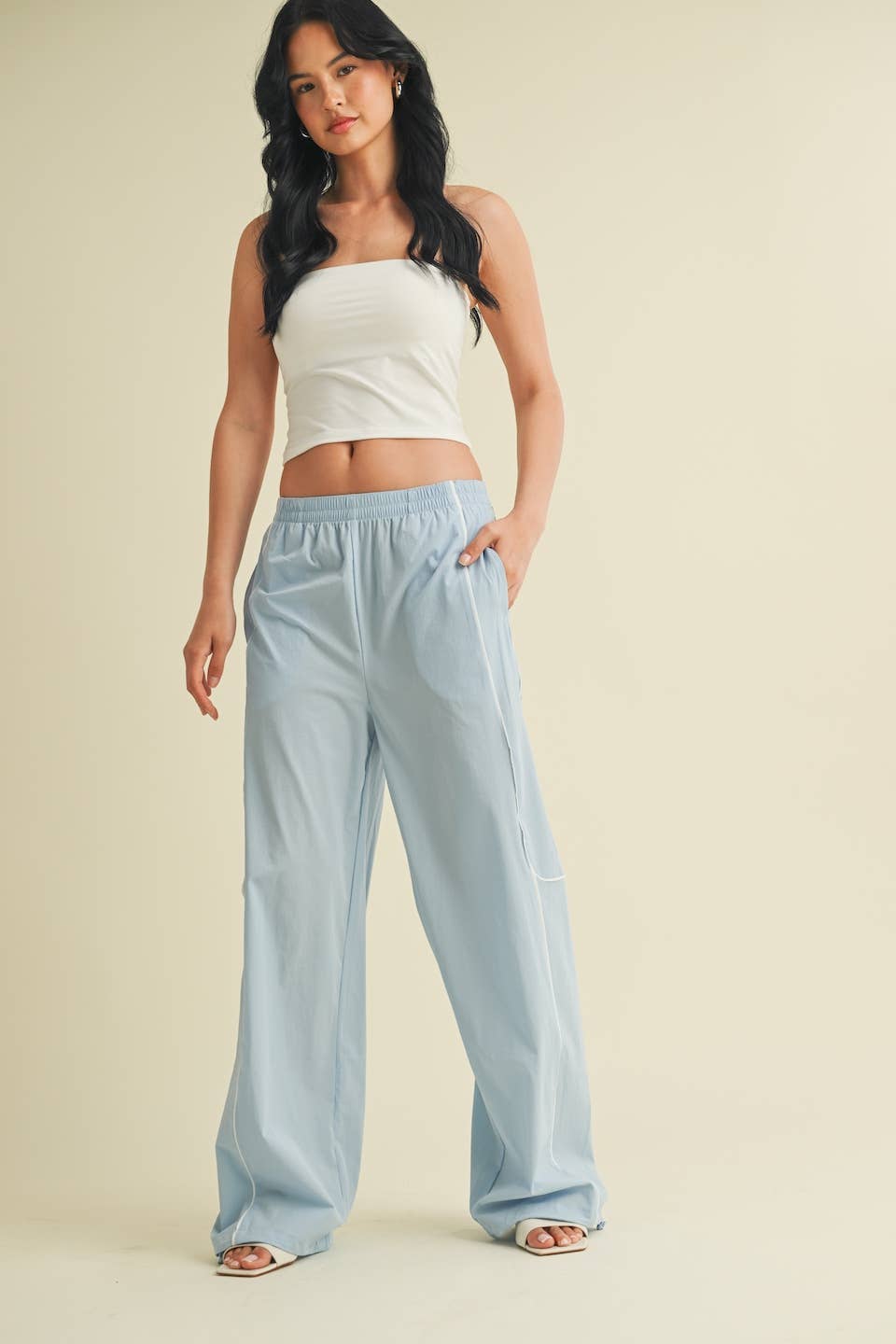 Nylon Track Pants with Contrast Piping