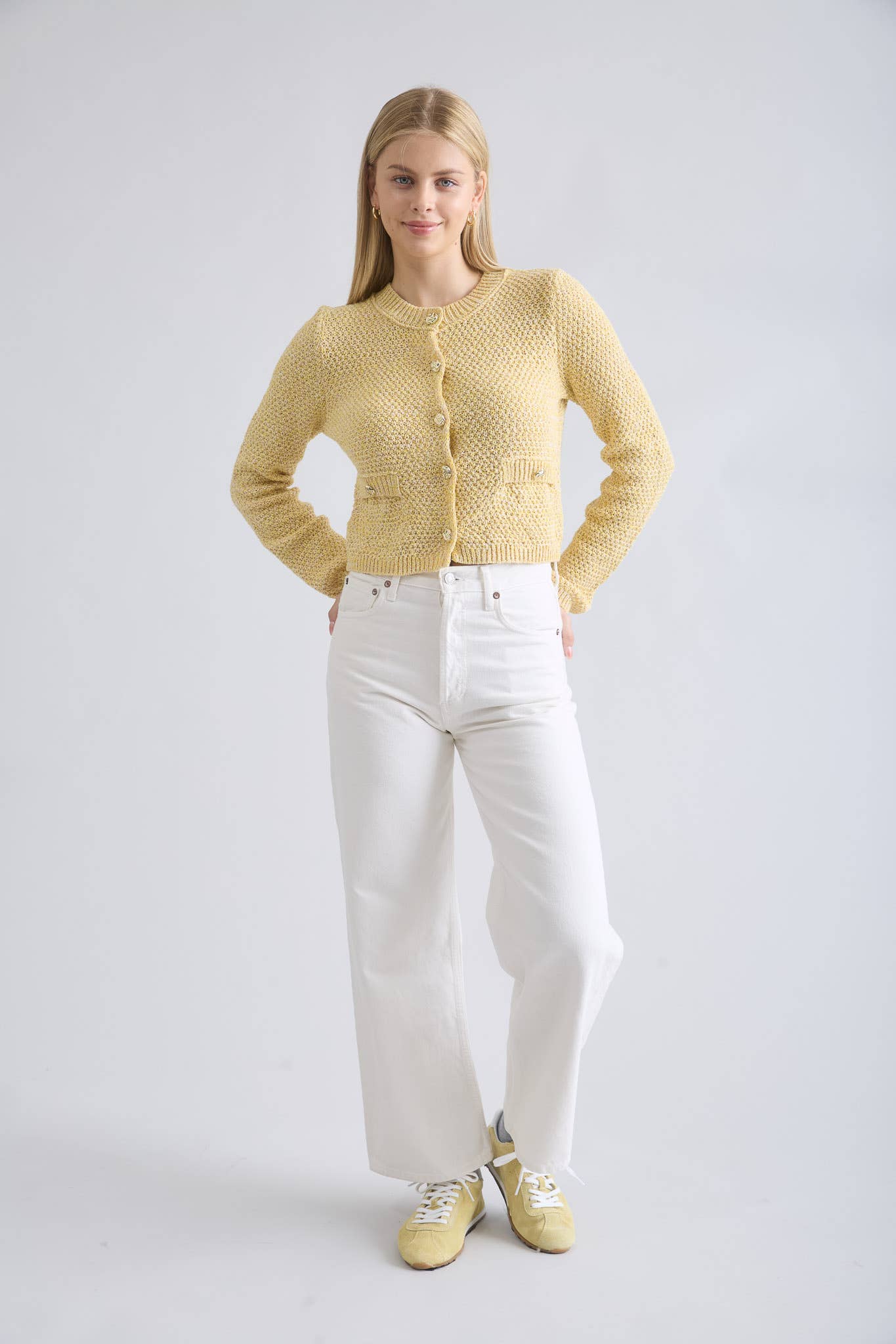 MARLED GOLD BUTTON ROUND NECK KNIT CARDIGAN