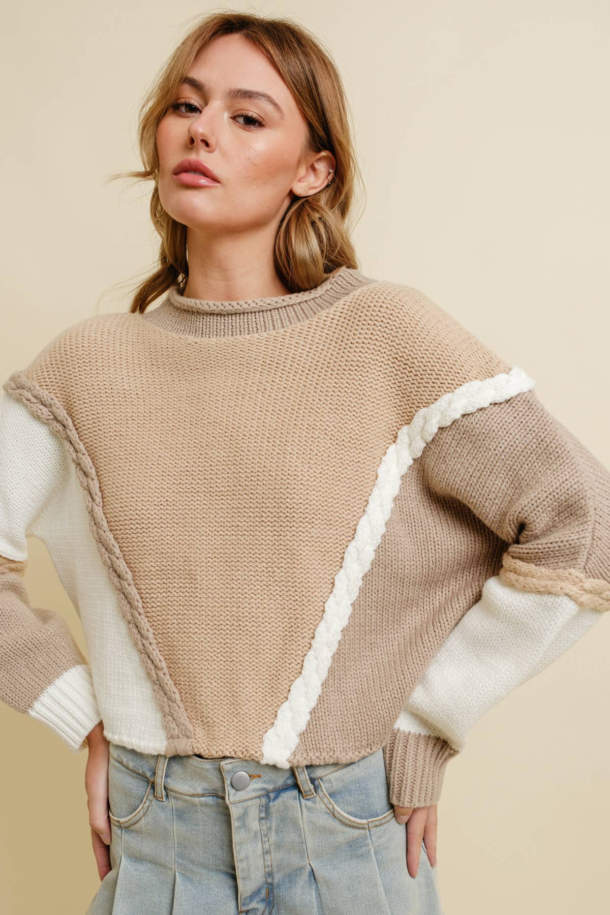CSW15269J - 2 TONE CONTRAST SWEATER