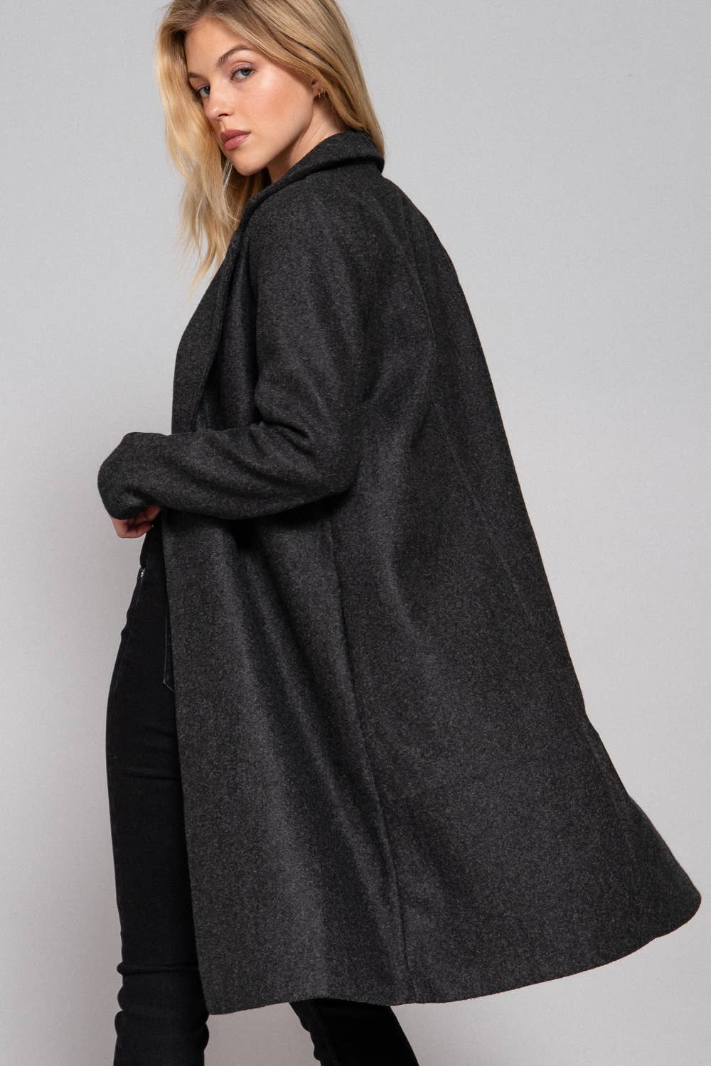 Long Sleeve Open Front Soft Felt Long Coat