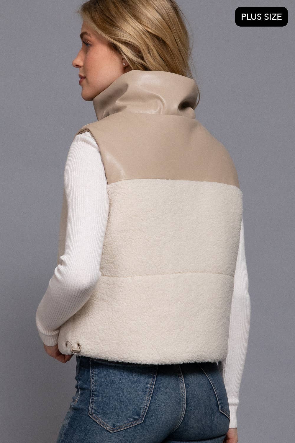 Reversible Faux Leather-Sherpa Contrast Padding Crop Vest