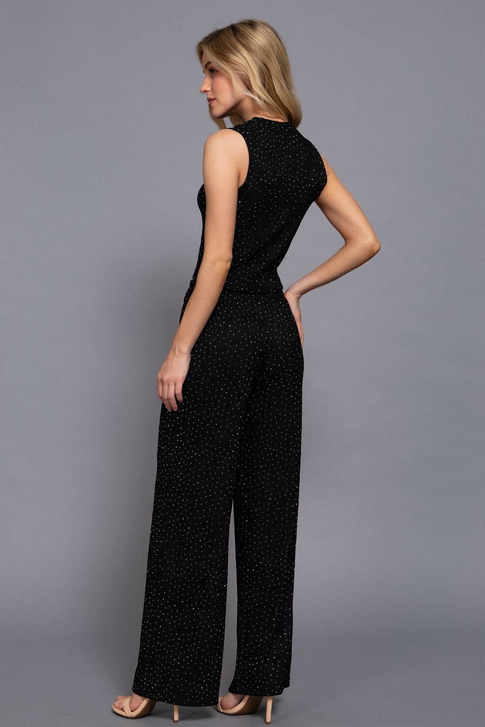 Sleeveless Top & Straight Wide Sparkling Knit Pant Set