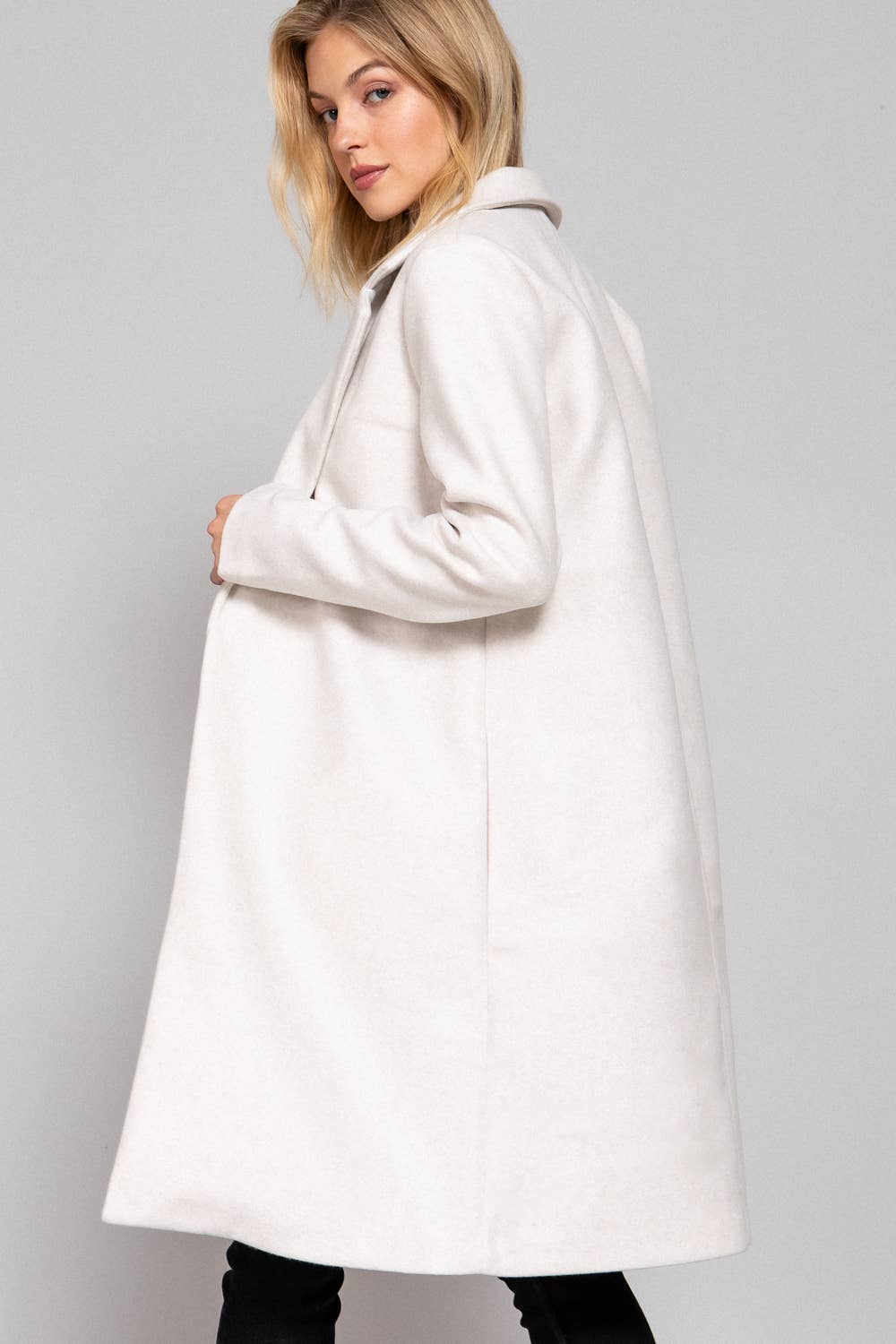 Long Sleeve Open Front Soft Felt Long Coat