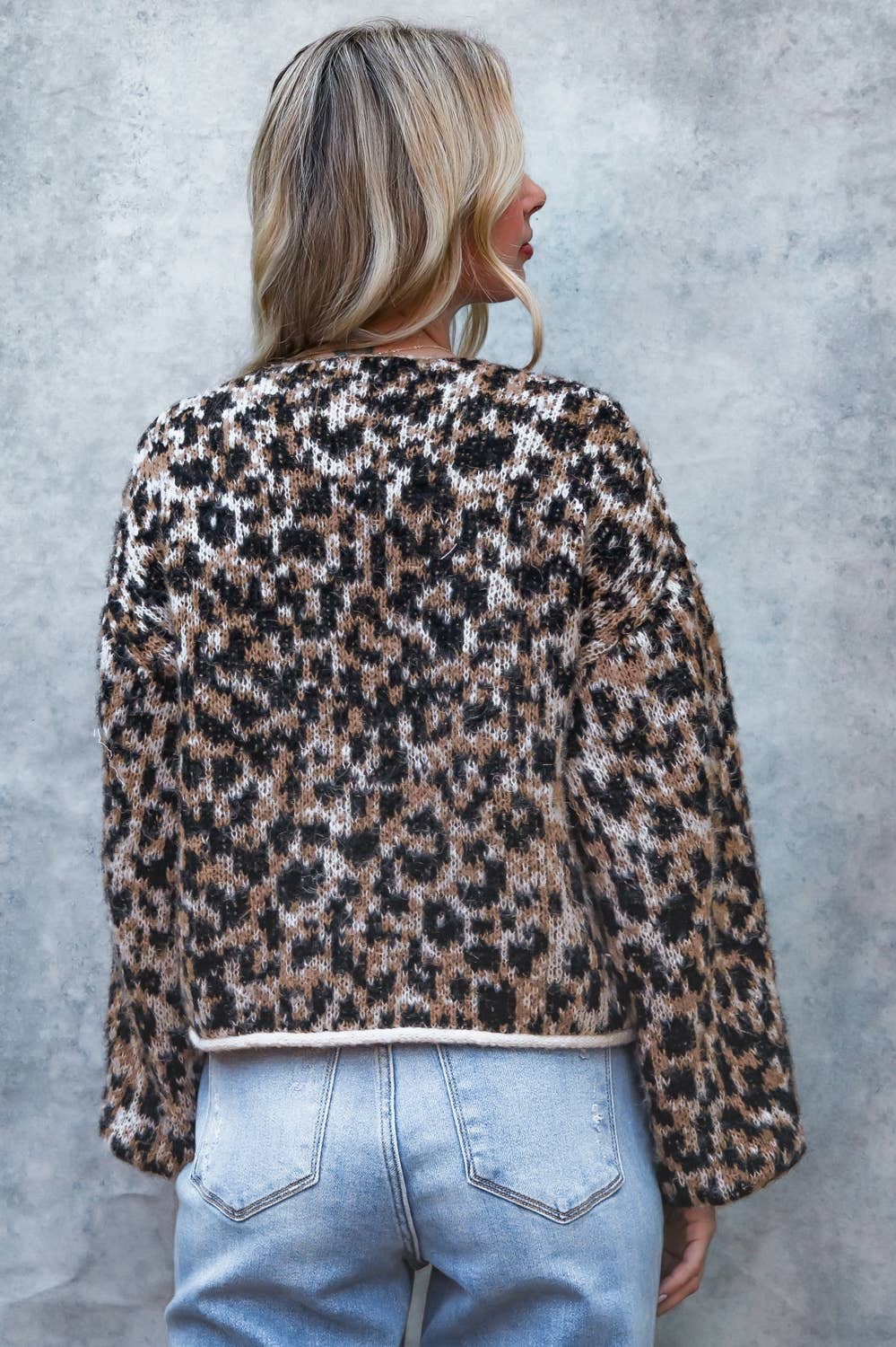 LEOPARD LONG SLEEVE CARDIGAN WITH GOLD BUTTON