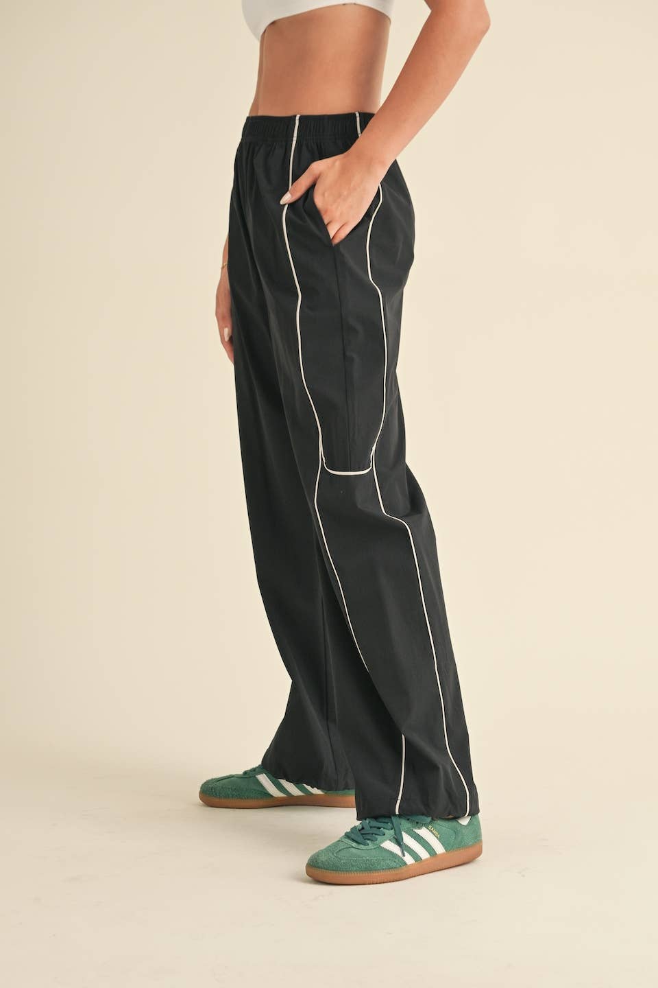 Nylon Track Pants with Contrast Piping