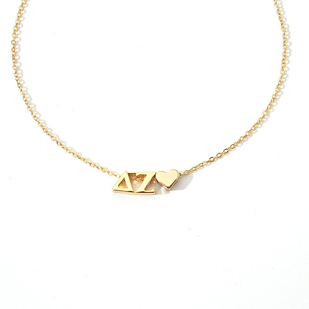 N202-I Love My Sorority: Greek Letters Heart Necklace