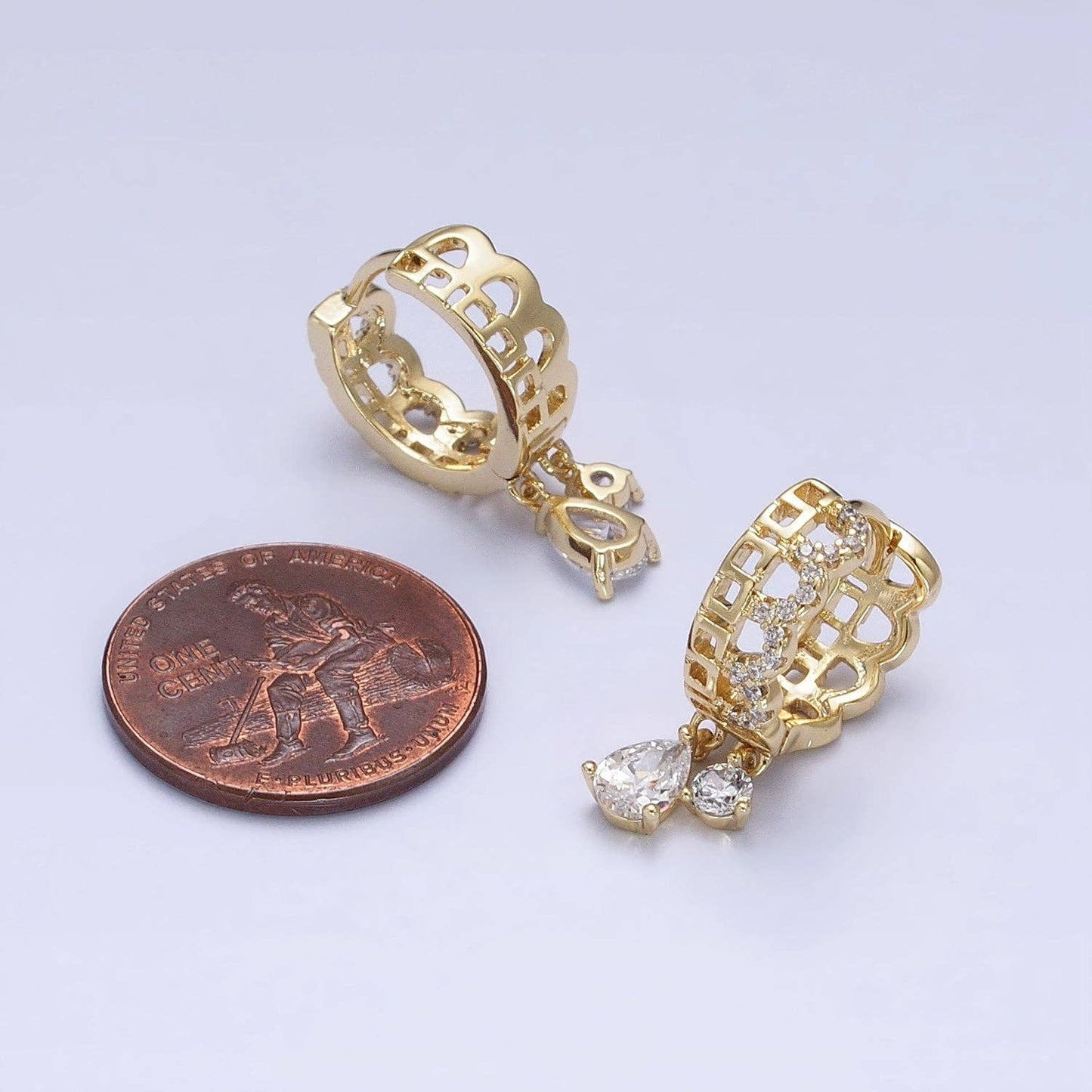 Gold Filled Clear Teardrop CZ Double Drop Geometric Earrings