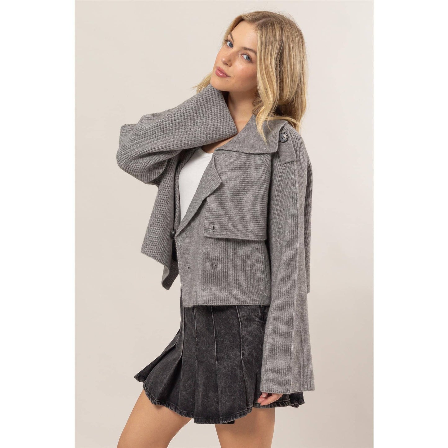 Double Breast Sweater Trench Jacket