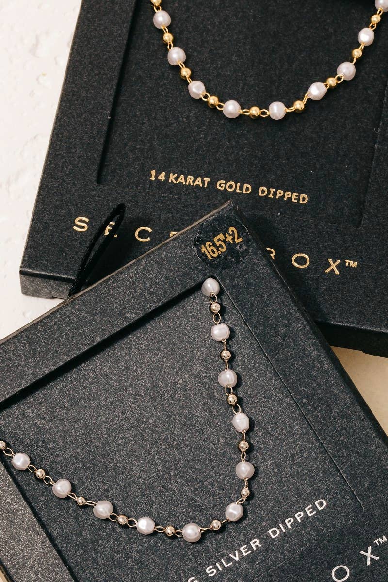 Secret Box Gold Dipped Secret Box Pearl Bead Chain Necklace
