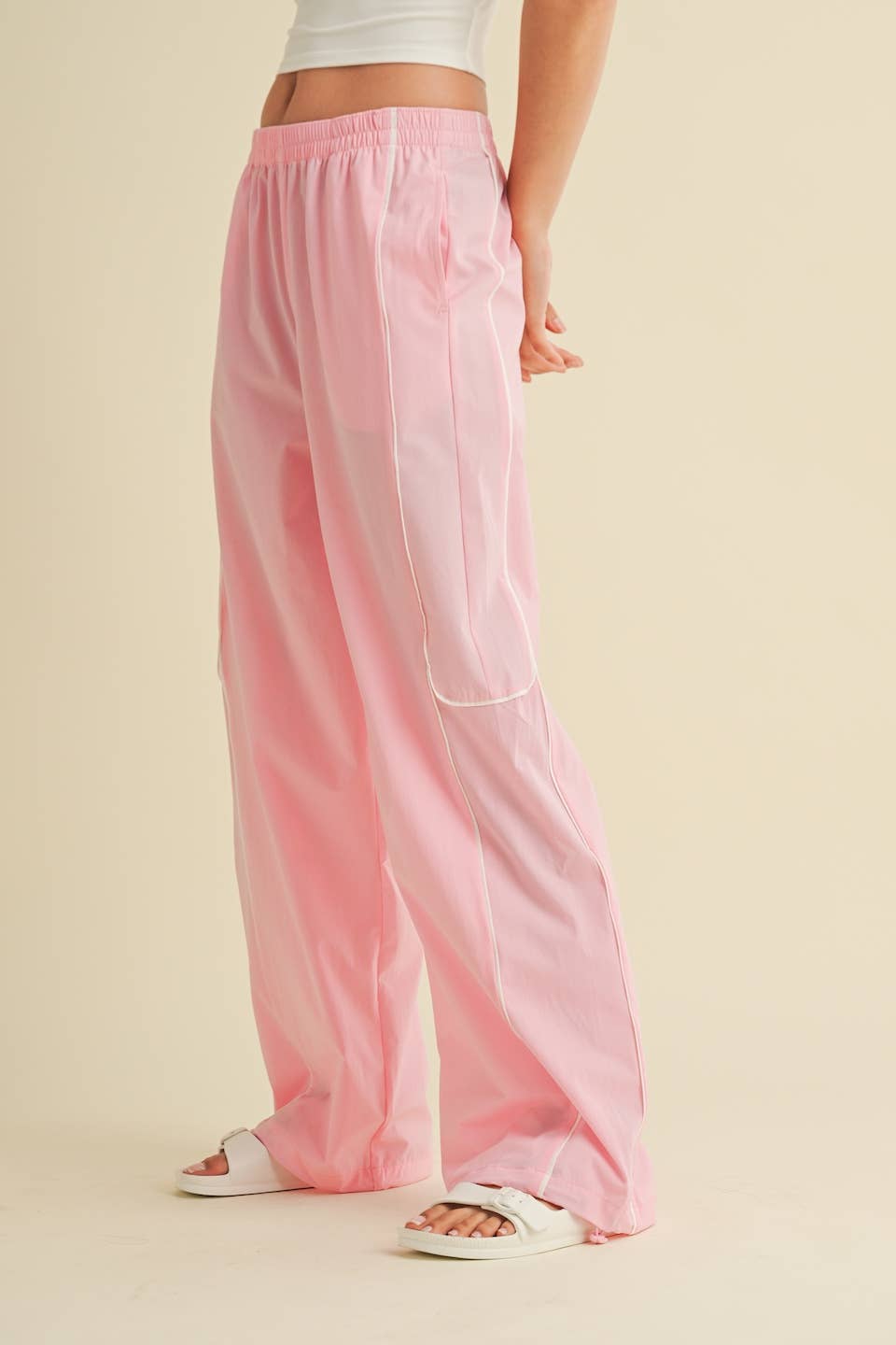 Nylon Track Pants with Contrast Piping