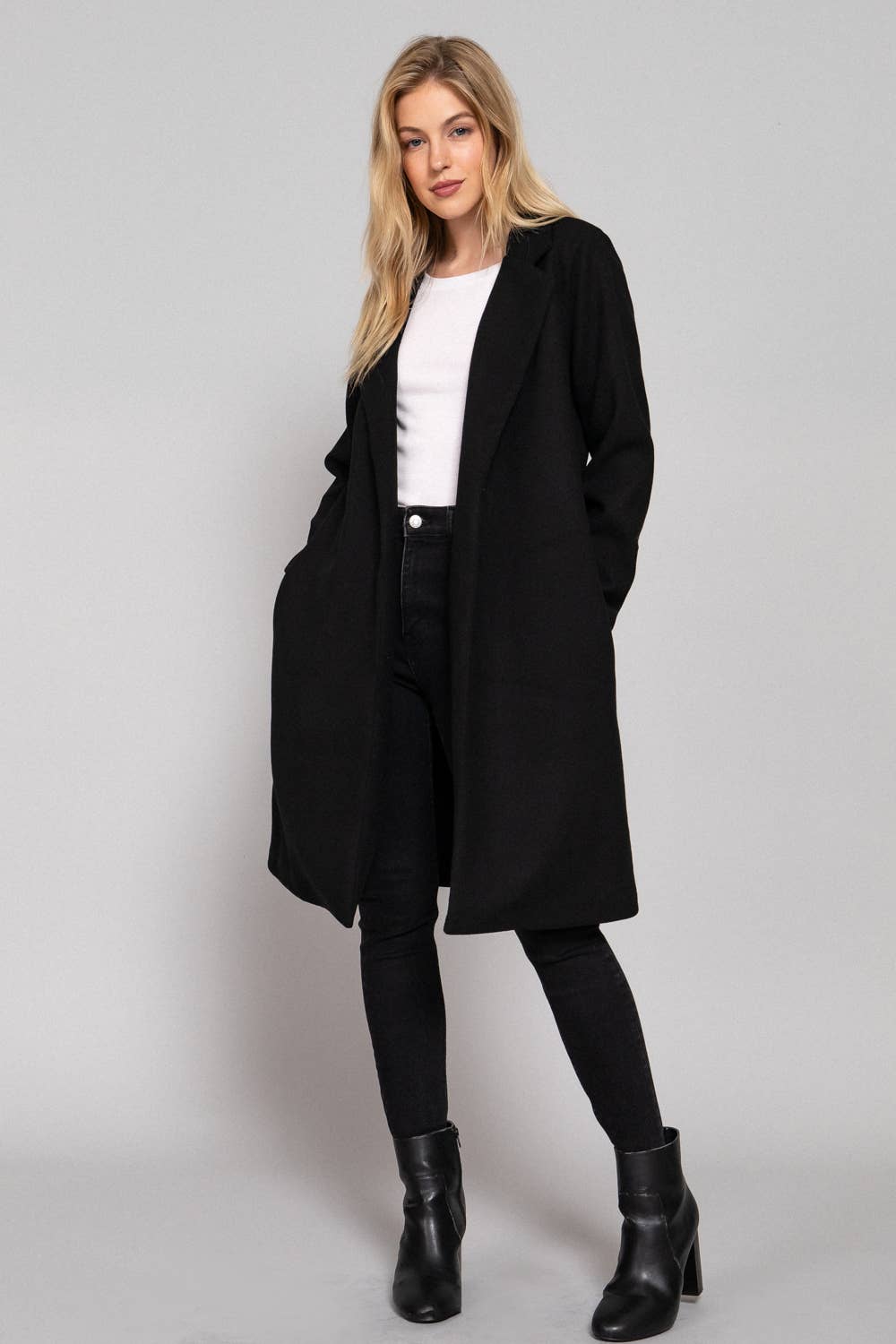 Long Sleeve Open Front Soft Felt Long Coat