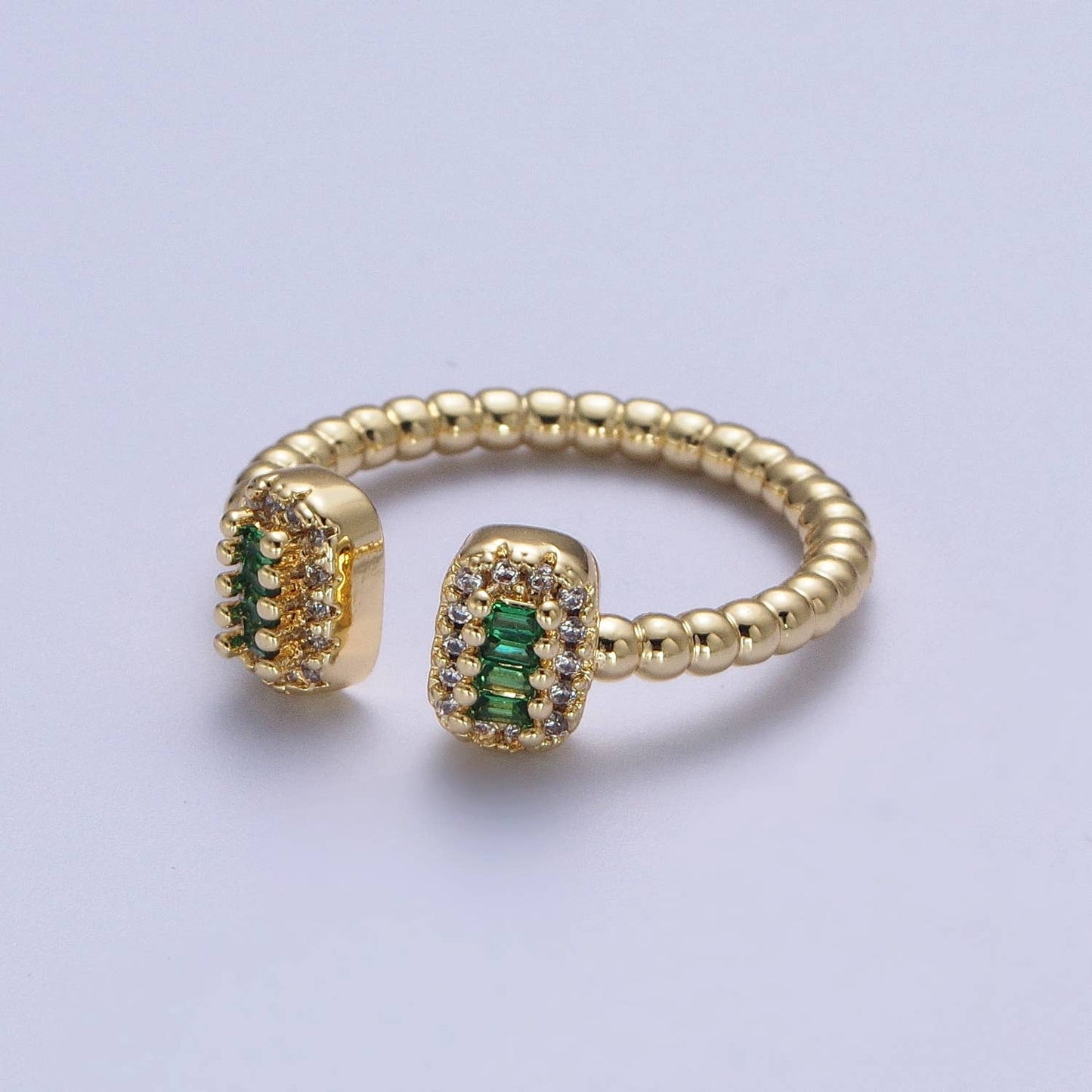 Elegant Clear/Fuchsia/Green CZ Crystal Baguette Gold Ring