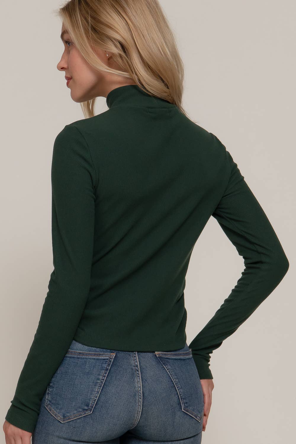Long Sleeve Turtle Neck Side Detail Brushed Rib Top
