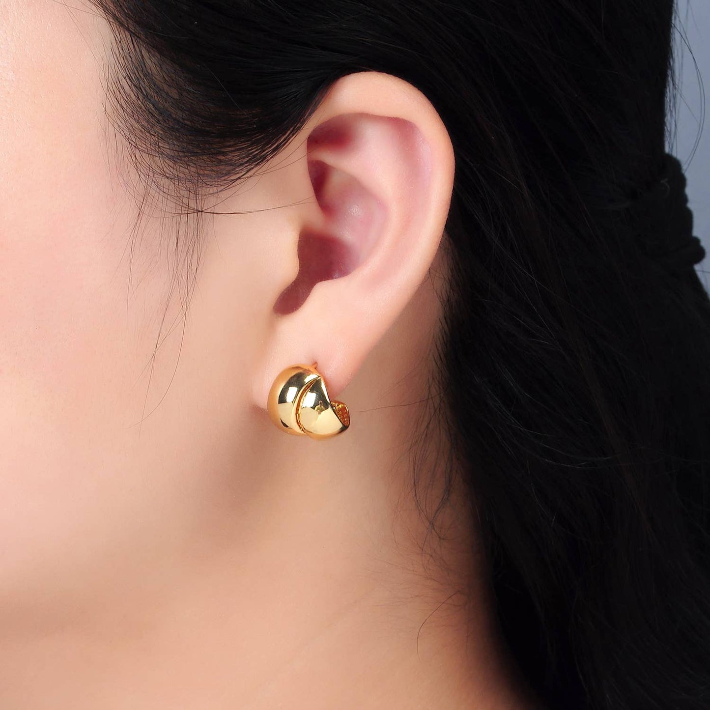 24K Gold Filled Double Wide Band C-Shaped Hoops | AD711
