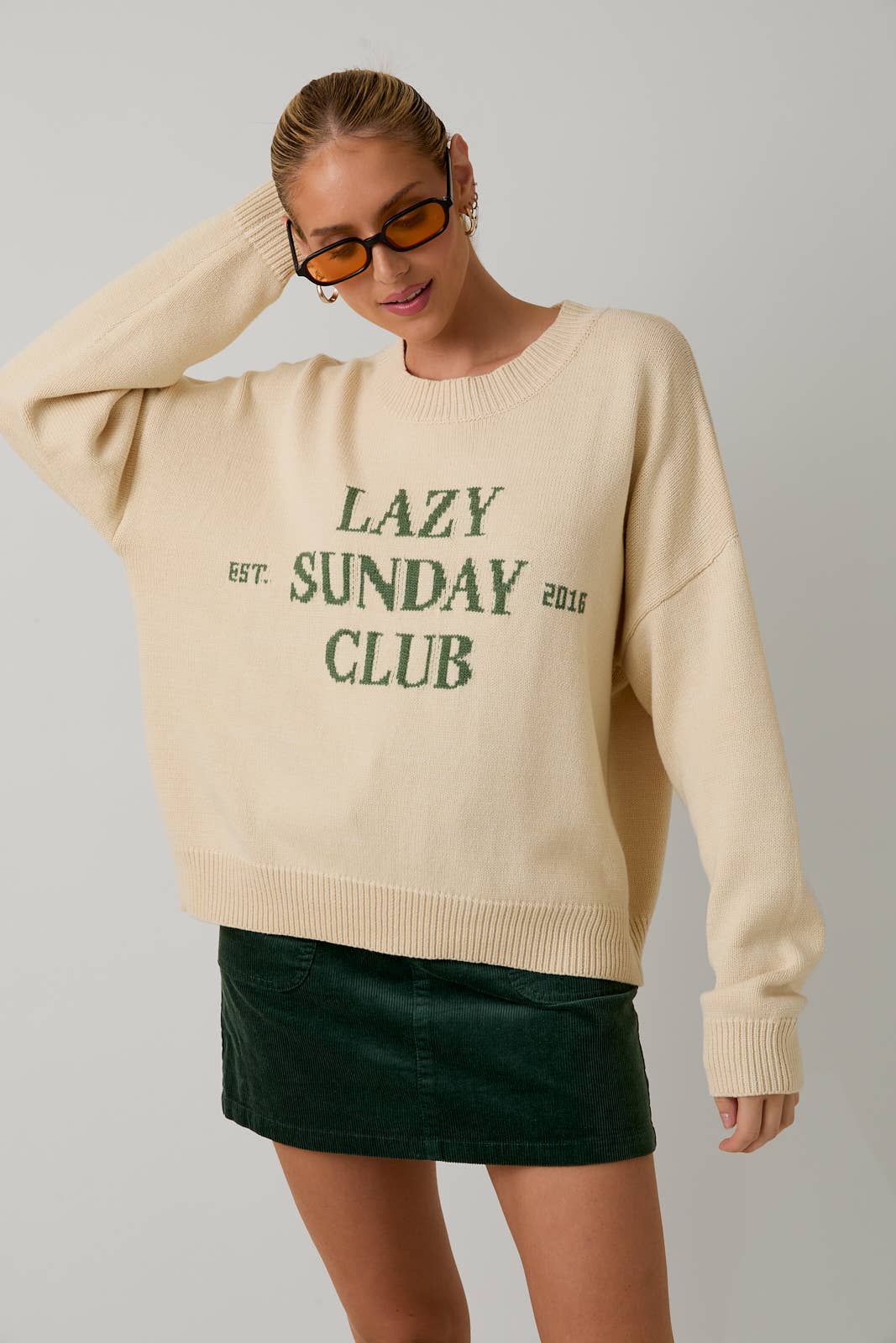 ROUND NECK 'LAZY SUNDAY CLUB' SWEATER TOP