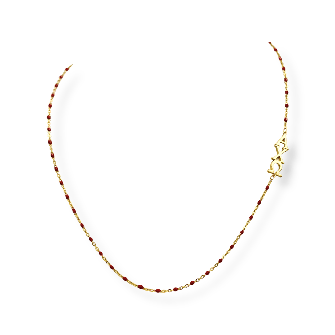 N201 AXO- The Alpha Chi Omega Necklace: Side Set ΑΧΩ Enamel Bead Necklace