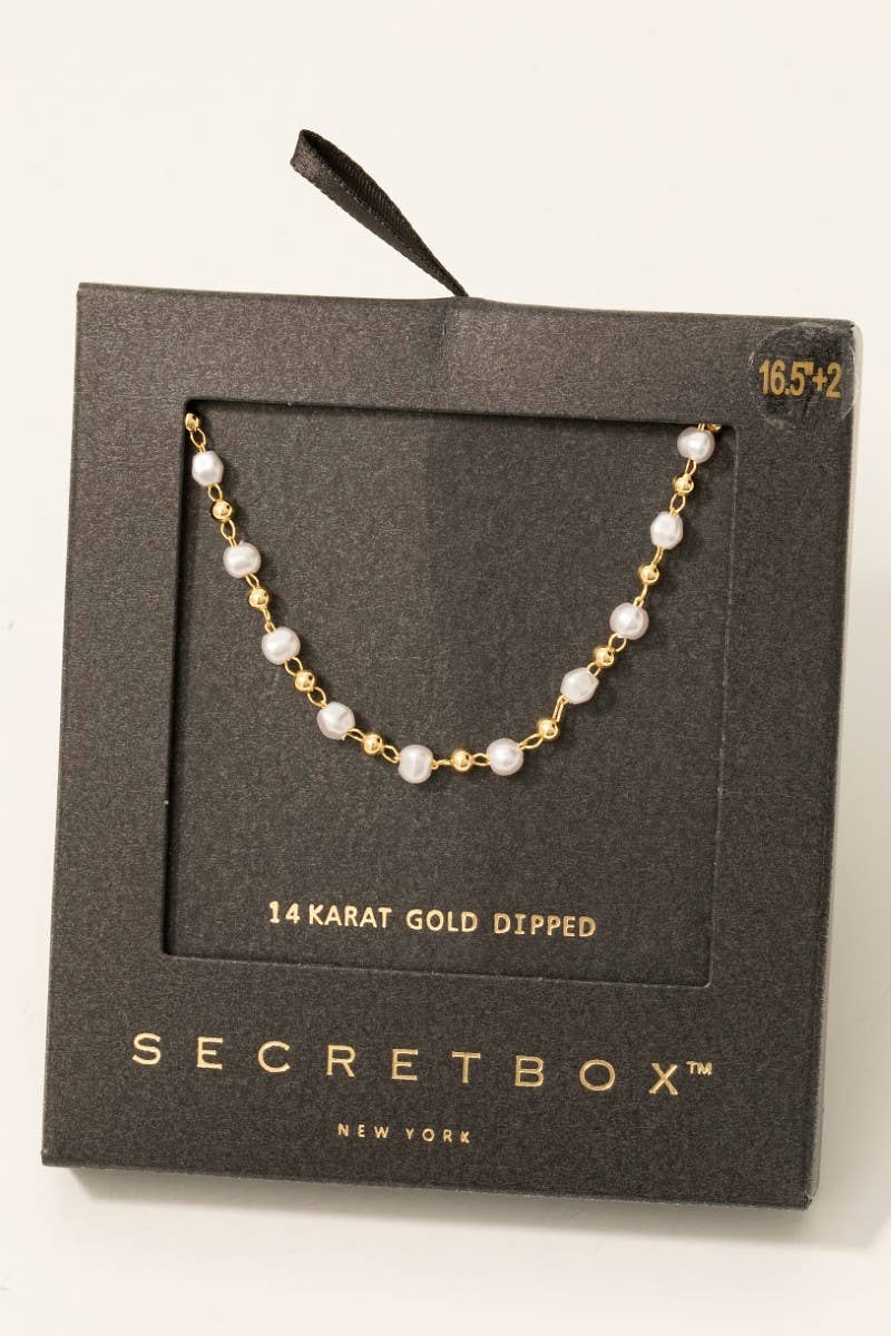 Secret Box Gold Dipped Secret Box Pearl Bead Chain Necklace