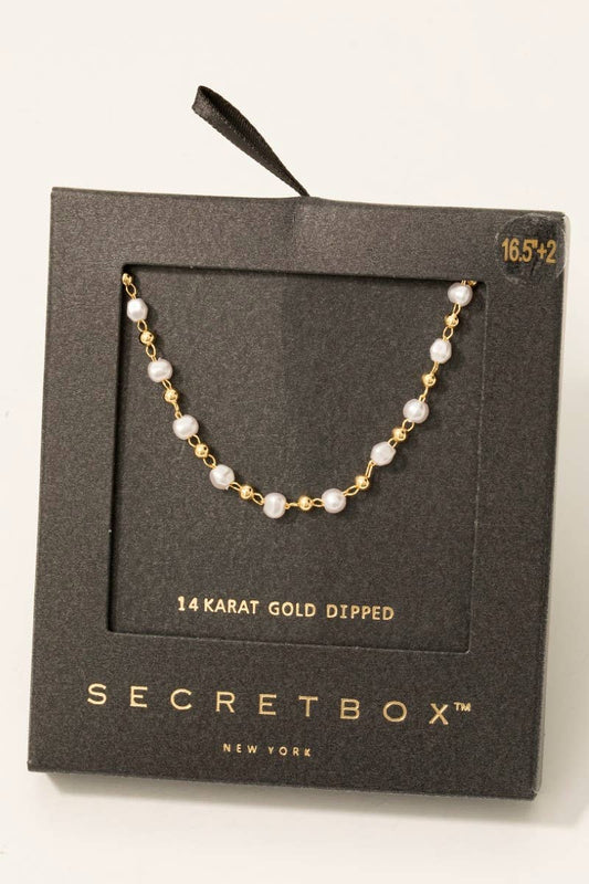 Secret Box Gold Dipped Secret Box Pearl Bead Chain Necklace