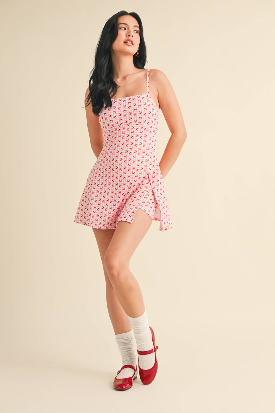 Cherry Gingham Print A-Line Mini Dress