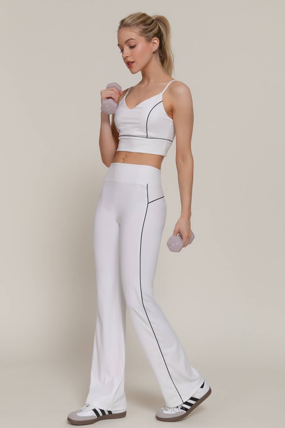 Waist Band Contrast Piping Detail Workout Pants