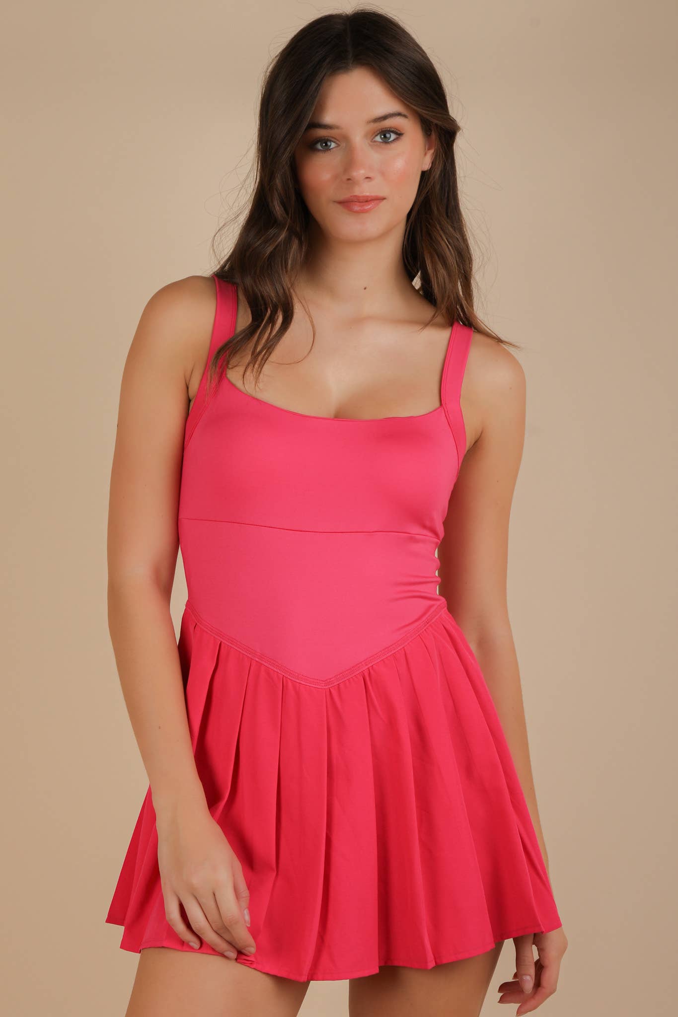 ND31725-Pleated Skirt Activewear Dress W/ Under Shorts