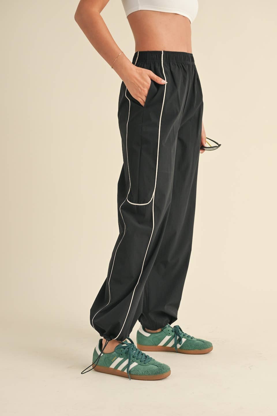 Nylon Track Pants with Contrast Piping