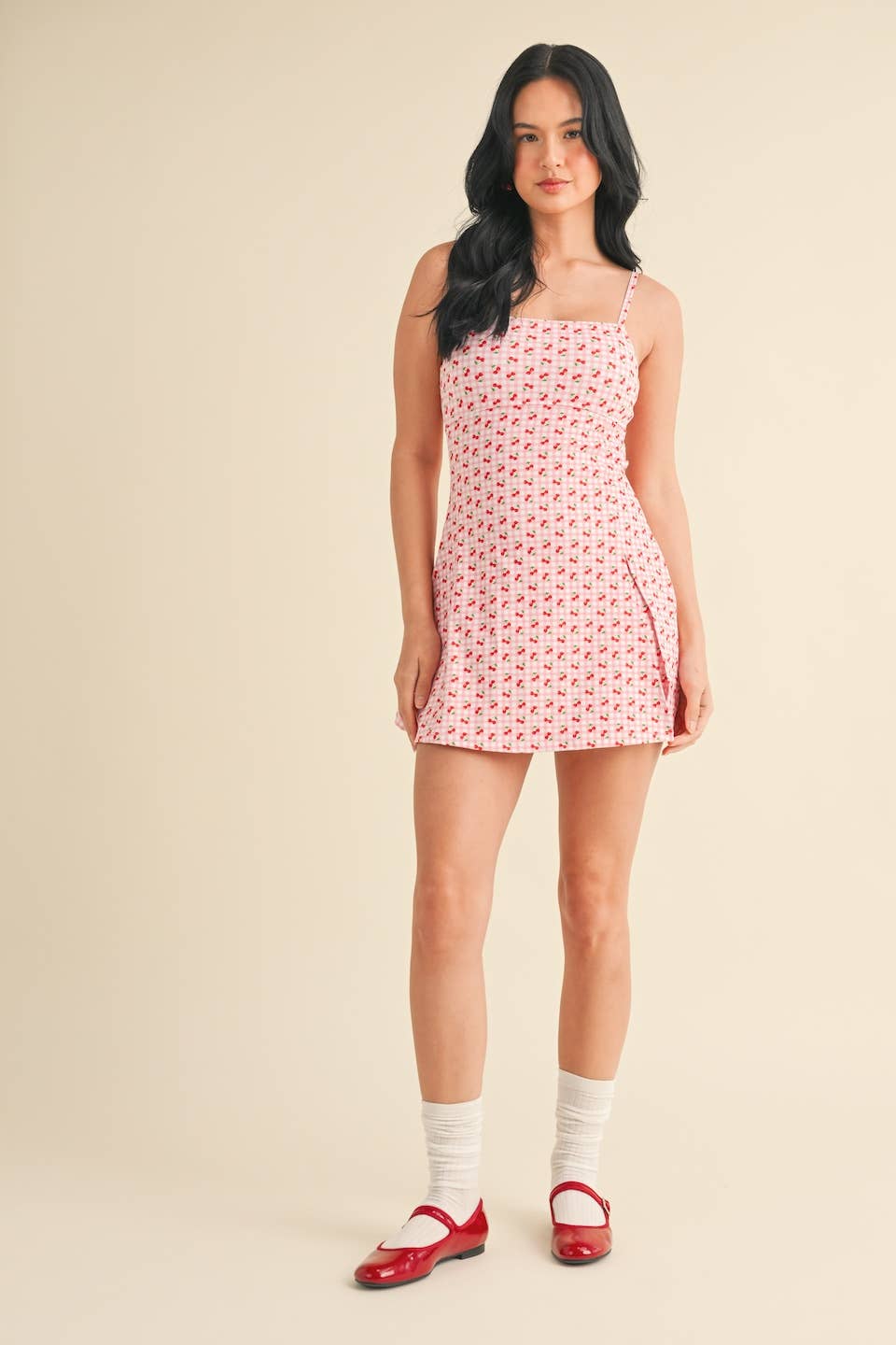Cherry Gingham Print A-Line Mini Dress
