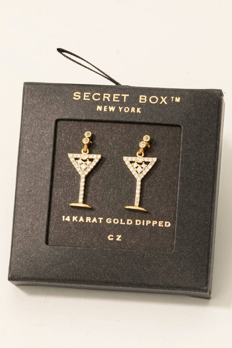 Gold Dipped Secret Box Martini Glass Earrings