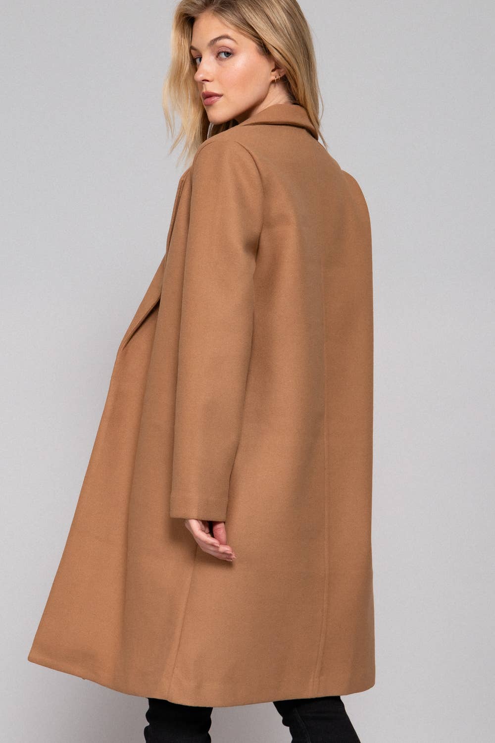 Long Sleeve Open Front Soft Felt Long Coat
